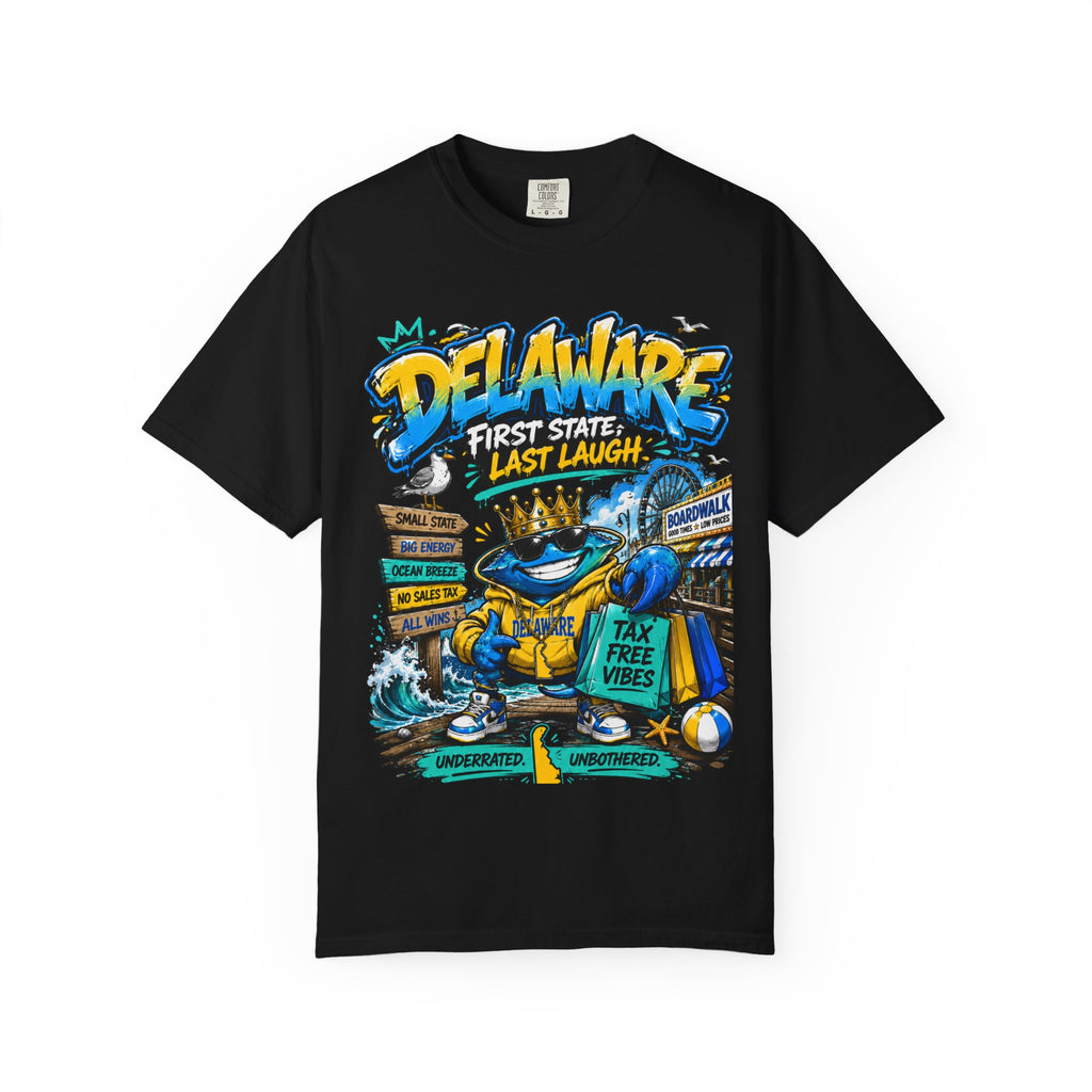 Delaware Frog Graphic T-Shirt — 'First State, Last Laugh' Coastal Souvenir Tee