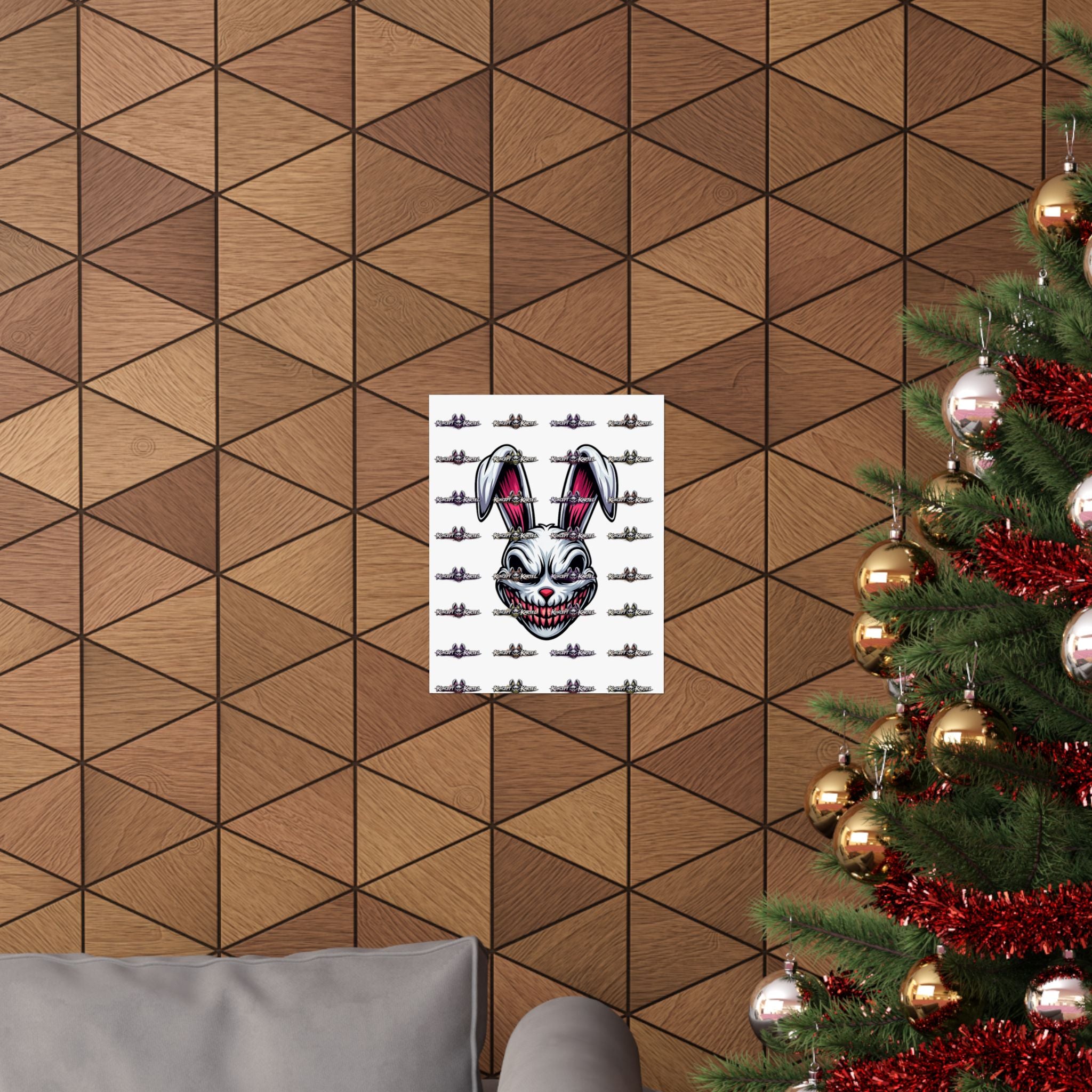 Creepy Smiling Bunny Poster — Horror Rabbit Matte Vertical Wall Art