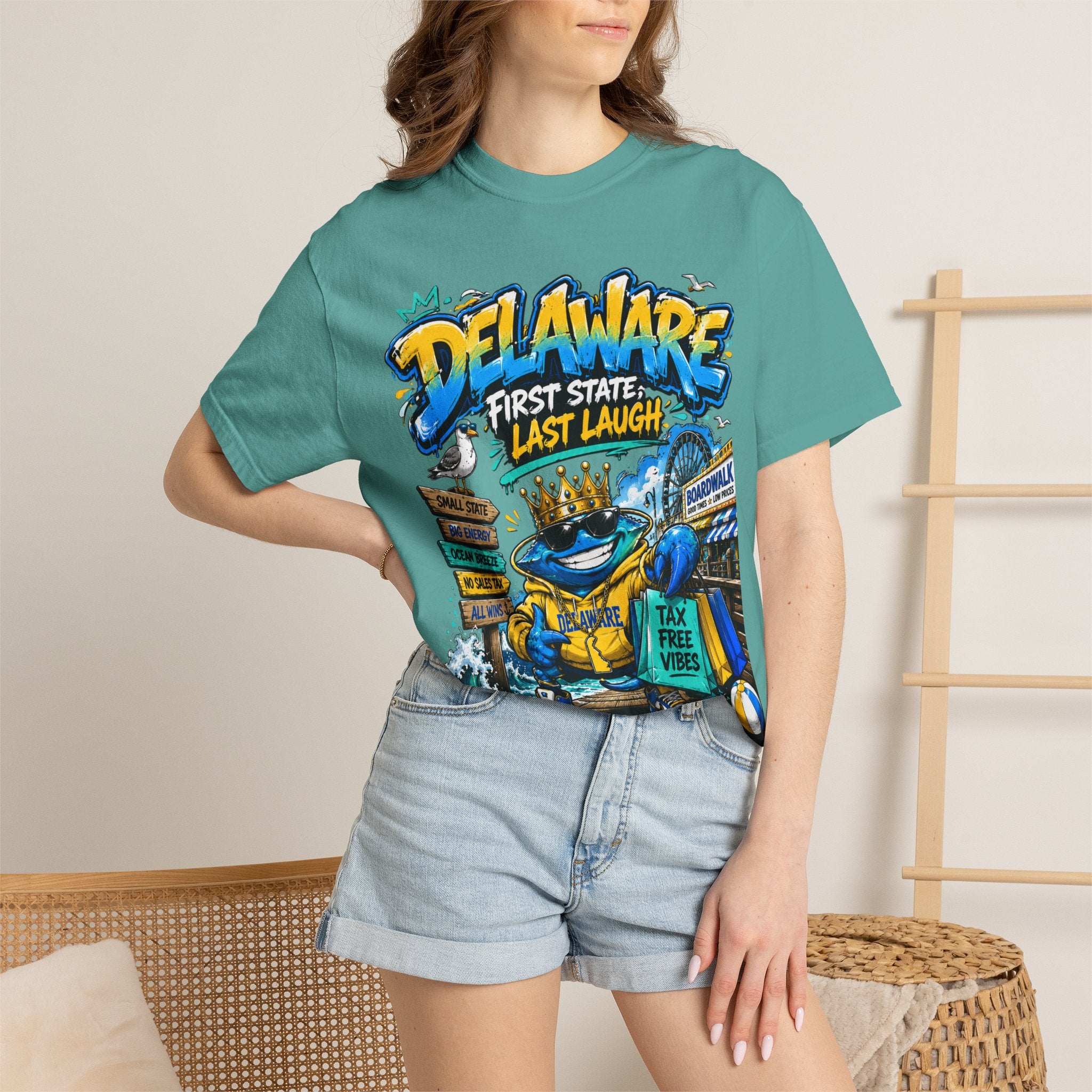 Delaware Frog Graphic T-Shirt — 'First State, Last Laugh' Coastal Souvenir Tee