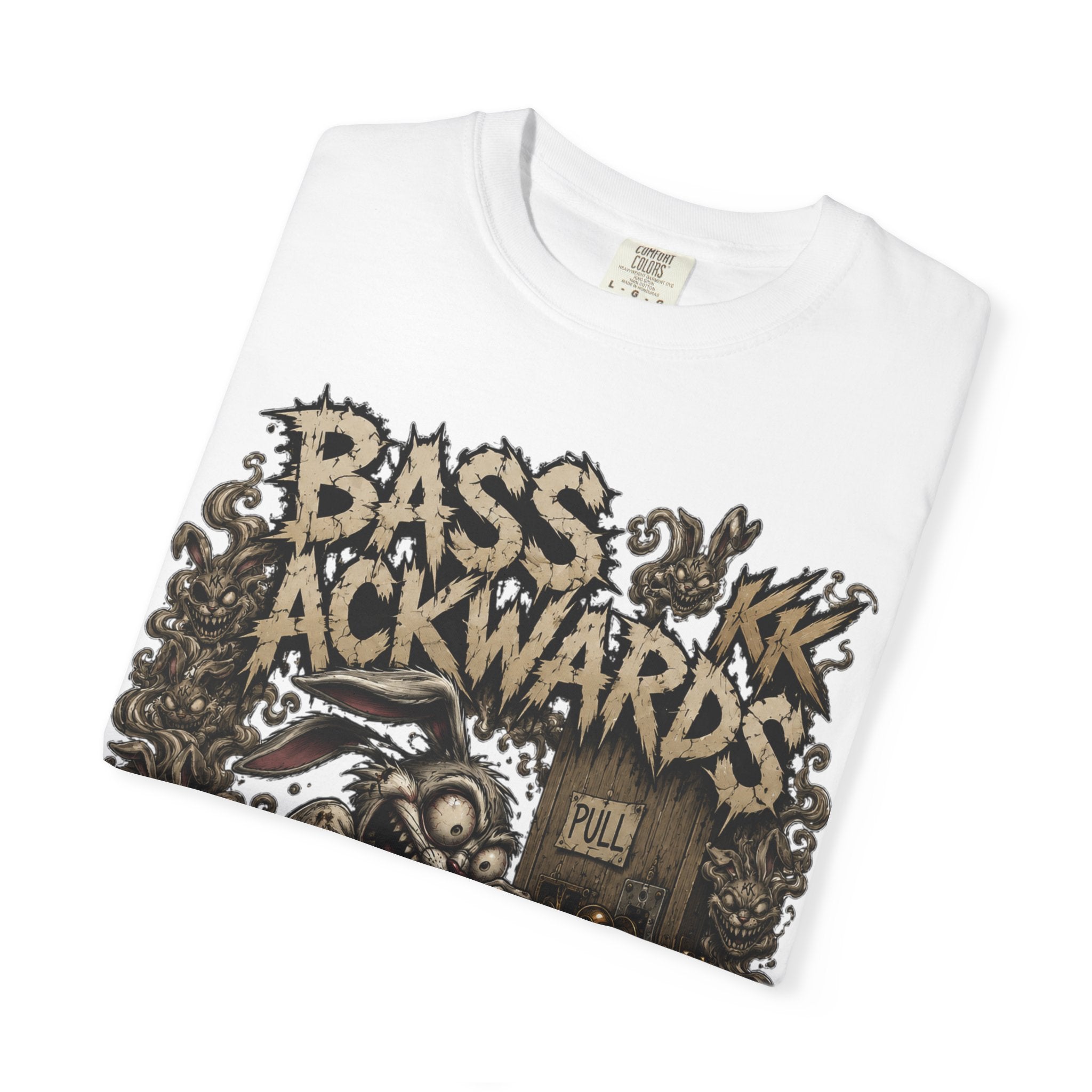 Bass Ackwards Graphic T‑Shirt — Heavy Metal Band Skull Design