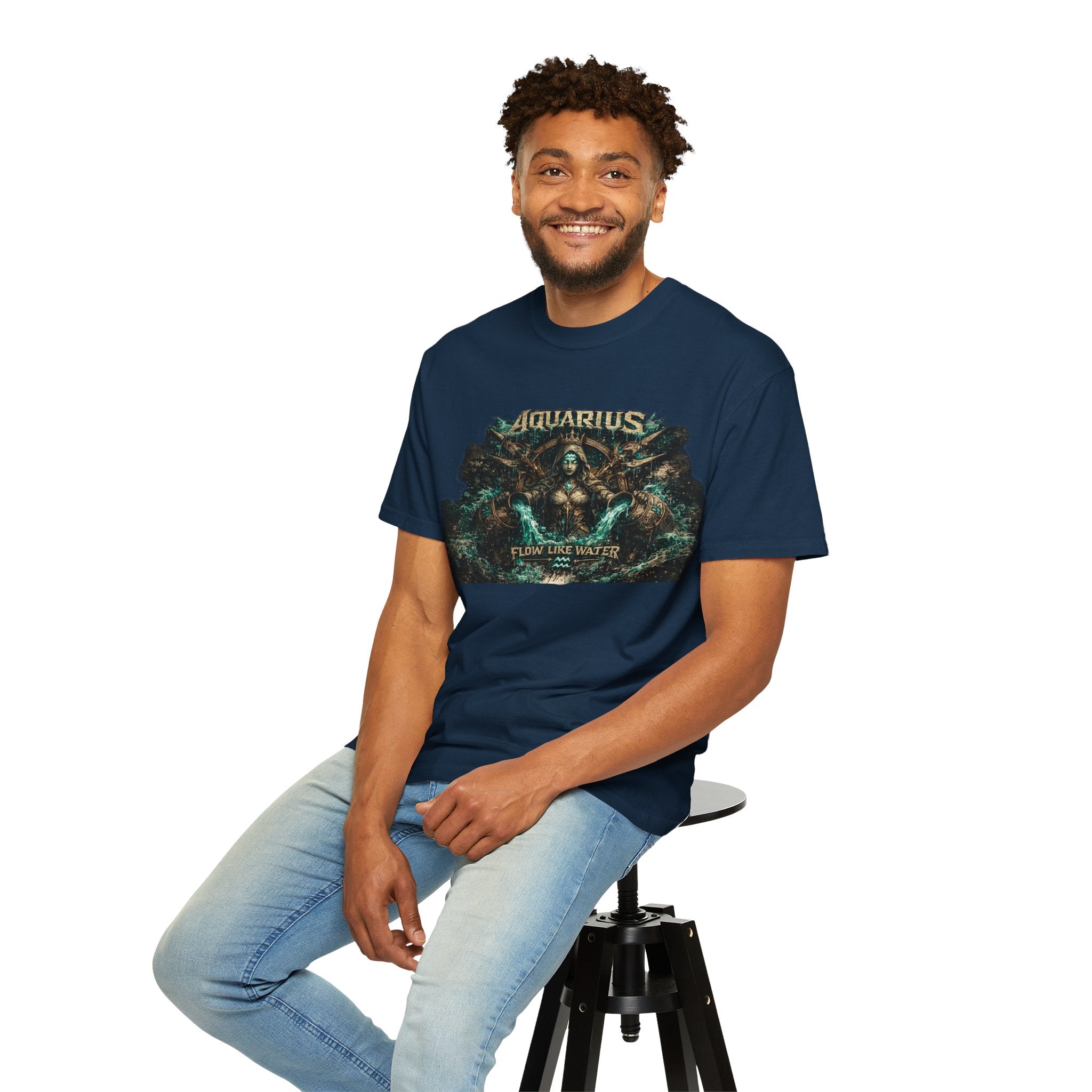 Aquarius Zodiac T-shirt — “Flow Like Water” Astrological Graphic Tee