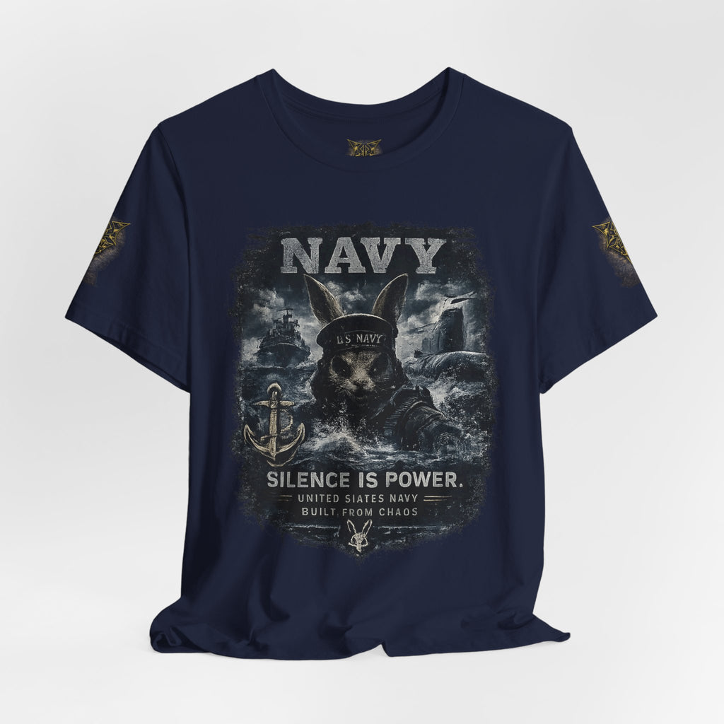Navy 'Silence Is Power' Skull Anchor Tee — Fair Winds & Following Seas Back Graphic