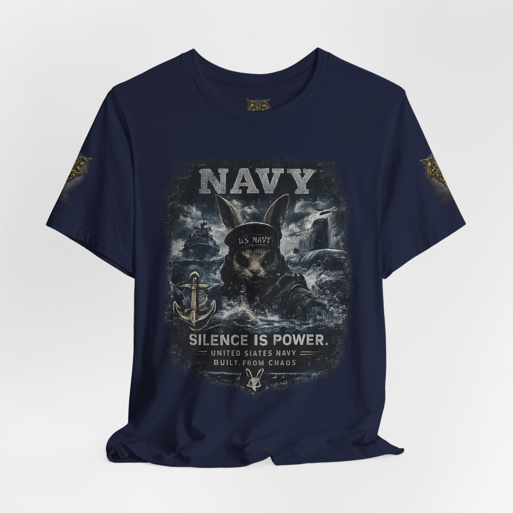 Navy 'Silence Is Power' Skull Anchor Tee — Fair Winds & Following Seas Back Graphic